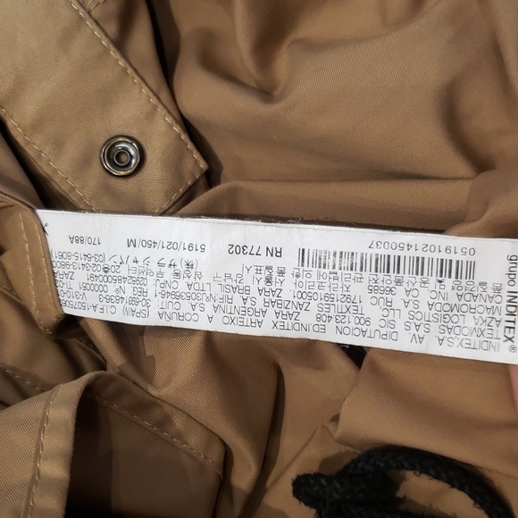 Zara Hooded Jacket Raincoat Women's Brown Gold Zipper Side Pockets Draw st - Picture 9 of 10